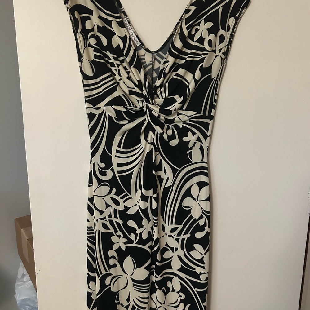 Maggy London Black and Cream Backless Dress